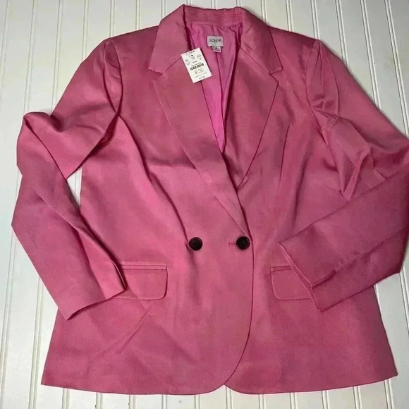 J.CREW Women’s Drapey Twill Blazer Suit Jacket  Pink Double Breasted 6 NEW 516 - Picture 2 of 4